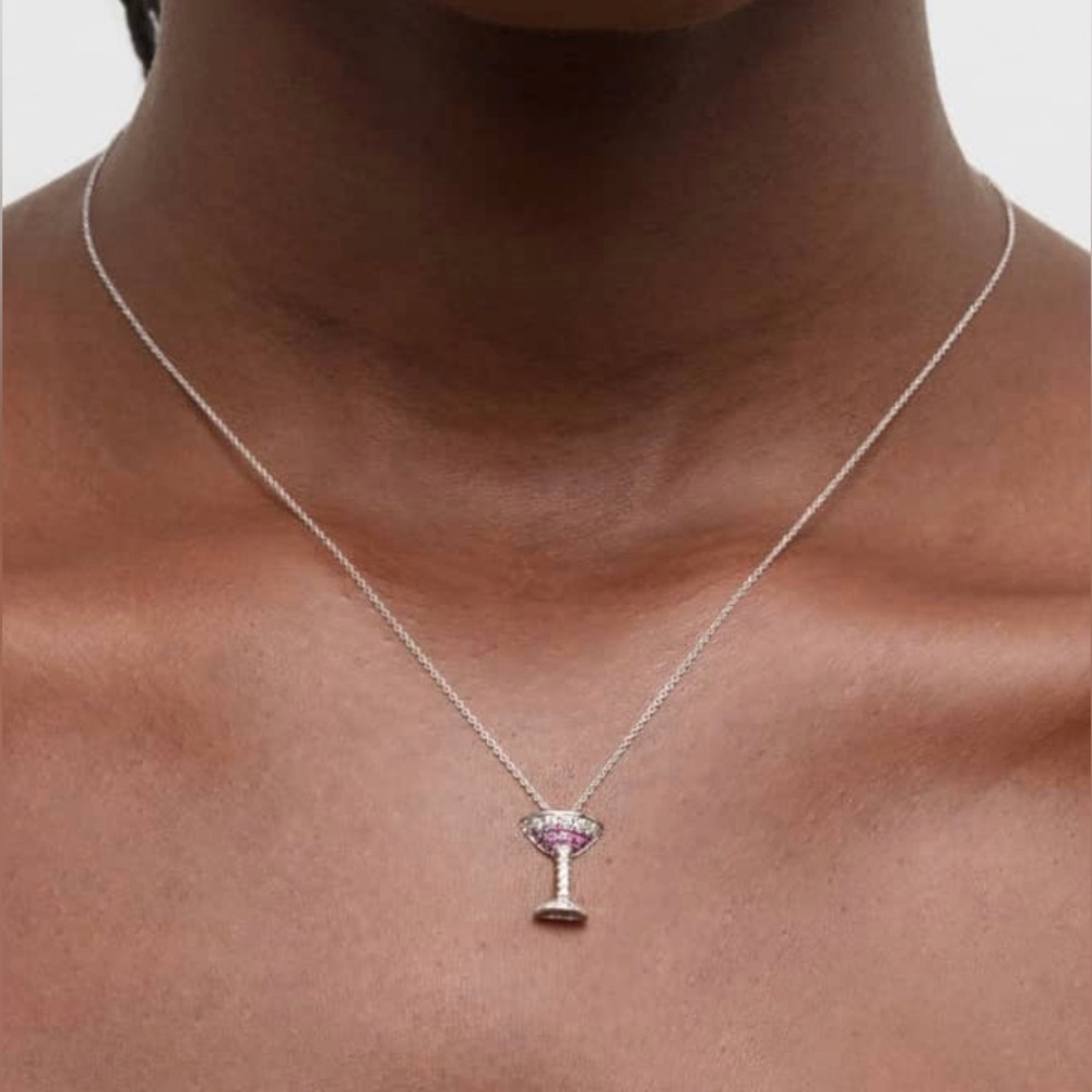 Roberto Coin Tiny Treasures Diamond and Pink Sapphire Martini Glass Pendant
